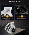 Reliable Replacement Alternator Direct Fit For Dodge Charger Challenger Magnum 2008 2009 2010 With 2.7L 3.5L 5.7L 6.1L V6 Engines High Output Battery Charging And Easy Install, showing dimensions and pin features