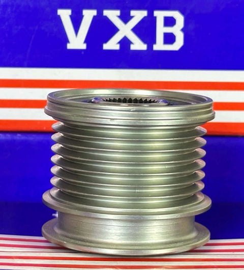 F‑239808 Alternator Freewheel Clutch Pulley 7 Groove, 17 mm Bore 535014010 shown with backdrop