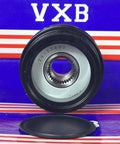 Front view of 24107453 Alternator Freewheel Pulley w/Clutch on display with visible grooves and part number marking.