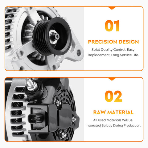 Beefed Up High Output Alternator Replacement for Chrysler V6 showing precision design and raw material details