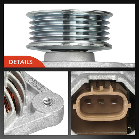 Close-up view of Top Notch Alternator For Subaru Outback 2005 2006 Forester 2006 2010 Impreza 2006 2010 Legacy 2005 Saab 9 2X 2006 2.5L 12V 110A With 5 Groove Pulley Replacement 23700AA520 32010647 Compatible With Saab 9 2X 2006 And Other 2005 2006 Subaru 2.5L Models