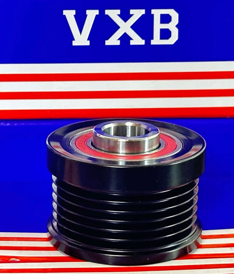 2741550000 Alternator Pulley Mercedes-Benz (274-155-00-00) front view on striped background