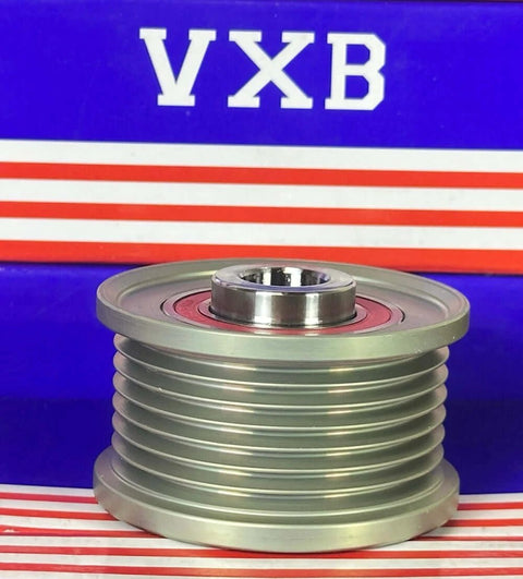 Close-up of 27415-0L030 Pulley Alternator w/Clutch Toyota Lexus on striped background