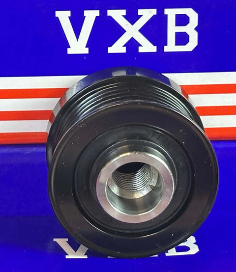 Front view of WCPN36RC4X Alternator Pulley for MITSUBISHI 2.4 D 2014 PAJERO, showing grooves and center hole on a branded background.