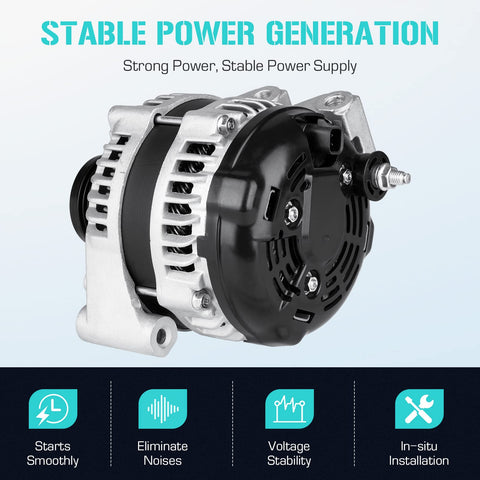 Beefed-Up 3.6L Alternator Replacement Fits 2011-2014 Chrysler 200, 2011-2016 Town And Country, 2011-2019 Dodge Journey, 2011-2020 Grand Caravan, 2011-2014 Avenger With VVT VIN G AWD Automatic Only Replaces 421000-0770 And 04801624AD showing side view.