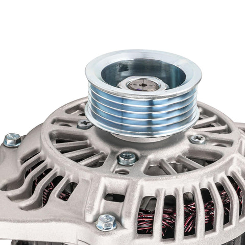 Close-up of Alternator For Subaru Outback And Legacy 2.5L 110 Amp 12V Replacement With 5 Groove Pulley