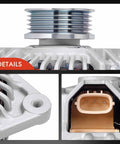 Alternator Drop-In Replacement For Subaru Outback 2000-2004, Impreza 2005, showing pulley, mounting hole, and connector details.