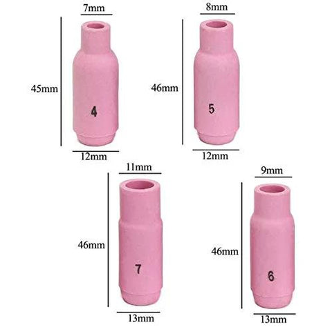 Various sizes of alumina nozzles from 68 Piece TIG Torch Consumables Kit for PTA DB SR WP 17 18 26 for precise welding