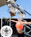 Universal Aluminium Alloy Bearing Pulley Wheel for Sports Fitness Equipment, 95mm Size, shown installed on gym machine