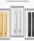 Pack Of 2 Aluminium Alloy Sliding Barn Door Handles And Cabinet Pulls, Durable Silver Drawer Knobs, 3 color options displayed