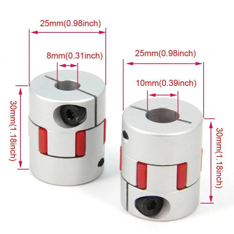 2PCS 8mm to 10mm Aluminium Plum Flexible Shaft Coupling Diameter25mm Length30mm 8x10mm Motor Connector for 3D Printer CNC Machine