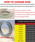 Sizing guide for Heavy Duty Aluminium Alloy Turntable Bearing For Lazy Susan Rotating Plate with reference table