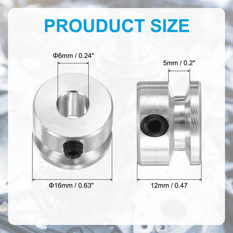 Aluminum Fixed Bore Pulley 16mm OD With 6mm Aperture And 5mm Groove For 4mm PU Belt 12mm Height Includes Hex Wrench 1pc.
