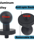 Durable All Aluminum 17mm Ball Mount Adapter With 1/4 Inch Screw, Compatible With Garmin GPS Brackets, 2 pack featuring anti-spin gasket.