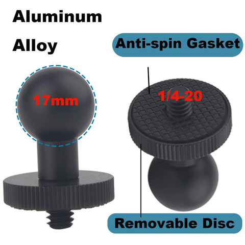Durable All Aluminum 17mm Ball Mount Adapter With 1/4 Inch Screw, Compatible With Garmin GPS Brackets, 2 pack featuring anti-spin gasket.