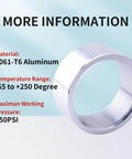 Aluminum 6061T6 2 Inch NPT Female Weld On Pipe Fitting Bung 2 Pack with temperature and pressure specifications.