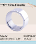 Aluminum 6061T6 2 Inch NPT Female Weld On Pipe Fitting Bung 2 Pack, showing threading and dimensions for plumbing and gas uses.