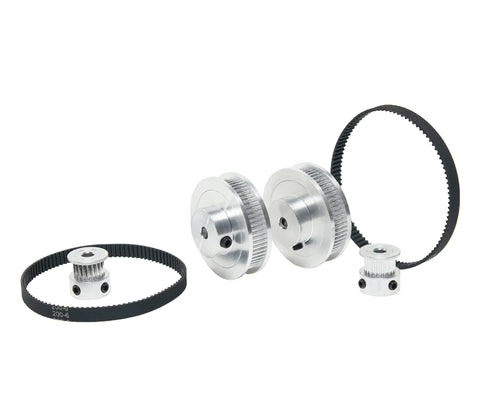 Two Pack Aluminum 2GT Timing Pulleys Set 20T And 60T With 5mm Bore featuring belts for precision in 3D printer and robotic applications.