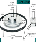Two Pack Aluminum 2GT Timing Pulleys Set 20T And 60T With 5mm Bore Compatible With 2GT Synchronous Belts, technical specifications