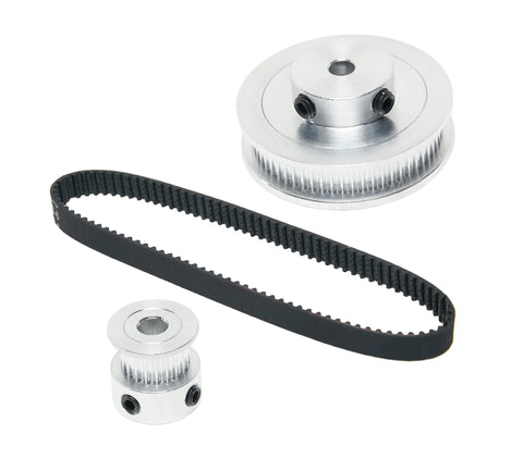 Two Pack Aluminum 2GT Timing Pulleys Set 20T And 60T With 5mm Bore Compatible With 2GT Synchronous Belts shown on white background