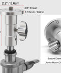 5/8 Inch Baby Ball Head Adapter To 3/8 Inch Thread For C Stand And Light Stand Mounts, shown with measurements and features.