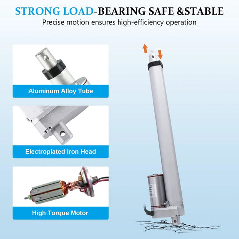 Homend DC12V 8-inch stroke linear actuator with mounting bracket, aluminum alloy tube, 900N lift