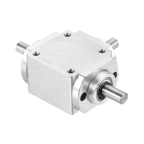 Bevel Gearbox 90 Degree 1 To 1 Dual Output Aluminum Frame 8mm Shaft Built Tough, side view of aluminum frame with dual shafts