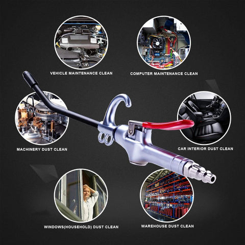 High Volume Air Blow Gun Aluminum Rubber Guard Air Flow Nozzle,Dust Cleaning Tool with various application images
