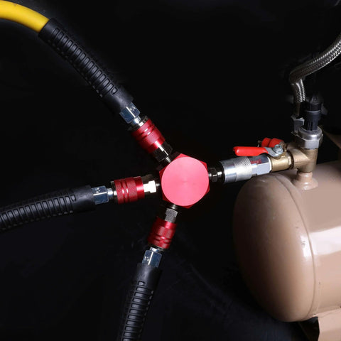 3-Way Air Manifold With Four Ports Aluminum Flat Hex Quick Connect Air Hose Splitter Beefy Durability And Leak Free Fit