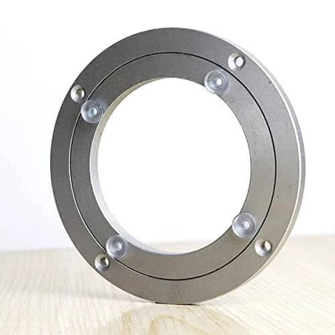 4 Inch Aluminum Alloy Lazy Susan Swivel Bearing on table, heavy duty round rotating turntable base with non slip feet, smooth rotation