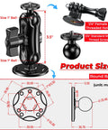 Diagram of Aluminum Alloy Camera Mount with One Quarter Inch Tripod Adapter, showing dimensions and round base features.
