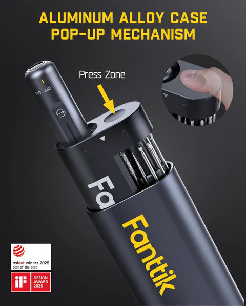 Cordless Rotary Tool Kit With 25,000 RPM NeoPulse Brushless Hollow Cup Motor in aluminum case with pop-up mechanism detail