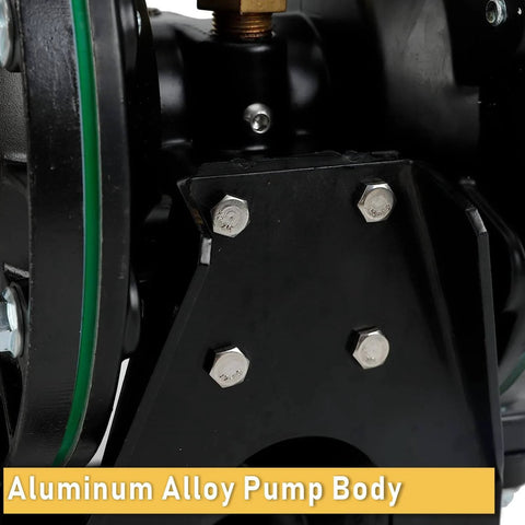 Close-up of aluminum alloy body of Air-Operated Double Diaphragm Pump, 35 GPM Dual Diaphragm Air Pump Pneumatic Waste Oil Transfer Pump