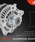 Close-up of die-cast aluminum alloy alternator for Subaru Forester 2014-2018, featuring six-groove pulley and clockwise rotation.