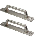 Sliding Barn Door Handle Set 5 Inch Center Hole Aluminum Alloy With Mounting Plate 6 Inch Door Pull Handle 2 Pieces Brushed Silver