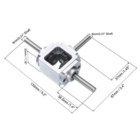 Bevel Gearbox 90 Degree Right Angle 1 To 1 Reversing Gearbox With Dope Dual Output Shafts, 1 Module 20 Teeth Bevel Gear, Aluminum Frame, 8mm Shaft, Simple Mechanical DIY Module, Lightweight Durable Gearbox By UXCELL.