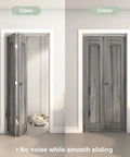 36 Inch Bifold Door Hardware Kit For Two Doors In Aluminum Top Mounted Sliding Barn Door System, shown installed in a room.