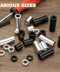 Built To Last Aluminum Spacers 12 Pack Five Sixteenth Inch By One Half Inch By One Quarter Inch ID Standoff Unthreaded Round For Five Sixteenth Inch Bolts Silver Durable Corrosion Resistant Hardware For DIY Projects Robotics Automotive Metalwork displayed on wooden surface