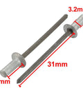 Aluminum Countersunk Head Closed End Blind Rivet Set 3.2mm x 9mm 6.1mm Flange Grip Range 3mm to 5mm 100 Pcs uxcell Gray