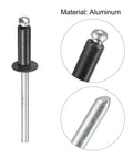 Close-up of 4mm By 12mm Aluminum Blind Rivets Open End With Flat Round Head For Metal And Leather Black 50 Pack
