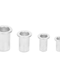 Four aluminum blind rivet nuts of varying sizes from the Aluminum Blind Rivet Nut Set 100 Pcs M4 M5 M6 M8 with a storage box.