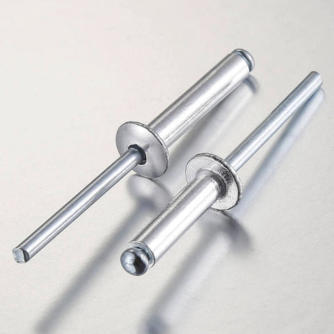 Close-up of 250 Pack Aluminum Blind Rivets Three Sixteenths By One Half Inch With Aluminum Grip And Steel Mandrel