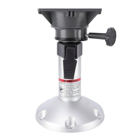 Aluminum adjustable-height boat seat pedestal (13–18 in) with locking knob and 360-degree rotation; round base plate