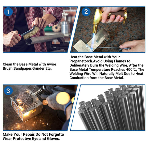 Step-by-step use of aluminum brazing and welding rods for all position welding flux free low melt 716 to 752 degrees Fahrenheit