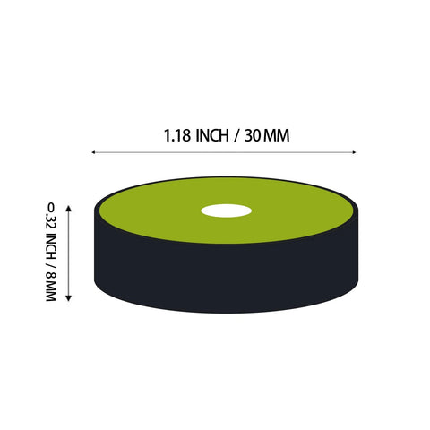Diagram of pro grade aluminum bubble level, showing dimensions 1.18 inch by 0.32 inch, with green liquid and black shell.
