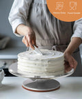 Chef decorating cake using Aluminum Alloy Revolving Cake Stand 12 Inch Rotating Turntable For Cake And Cupcake Decorating Supplies