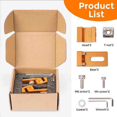 Box with Tiger Claw Aluminum CNC Clamp For 3018 Pro Max And 3018 Pro Ultra Routers, parts list visible, including screws and wrenches.