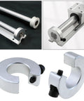 Sturdy Aluminum Collar Kit For SBR20 Linear Guideways includes clamping collar with M5 fixing screws, 20mm bore, 40mm OD, shown in use and detail.