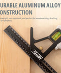 12 Inch Combination Angle Square With Dual Metric And Inch Ruler And Horizontal Bubble Level For Precise Layout And Marking