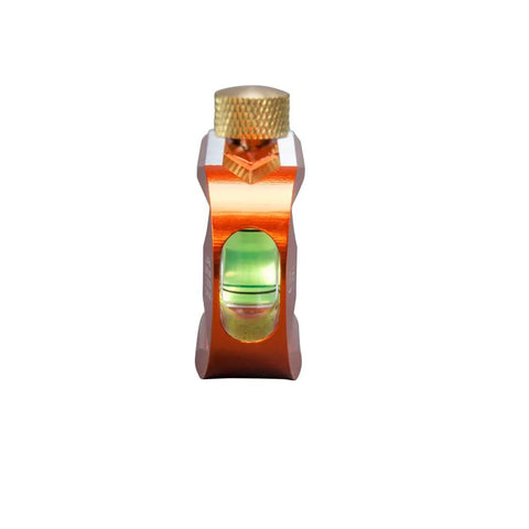 Close-up of Compact 2.5 inch no-dog conduit bending level with 1 vial and ACCU-BEND design, orange aluminum body, front view.